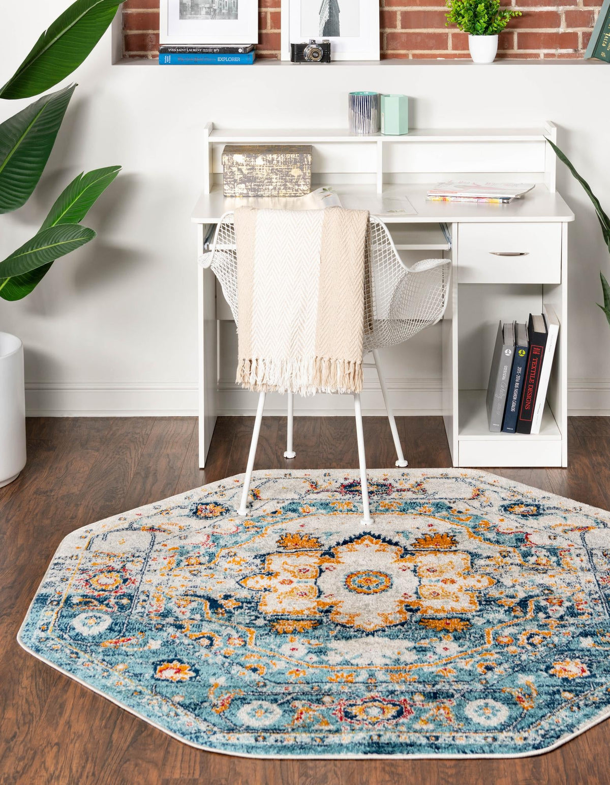 Parisian Elegance Collection Area Rug - Versailles (Teal) Octagon Teal  lifestyle 28