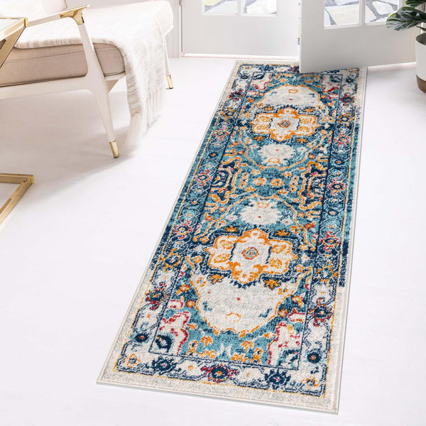 Parisian Elegance Collection Area Rug - Versailles (Teal) Runner Teal  lifestyle 55