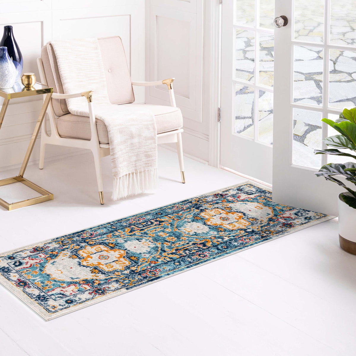 Parisian Elegance Collection Area Rug - Versailles (Teal) Runner Teal  lifestyle 57