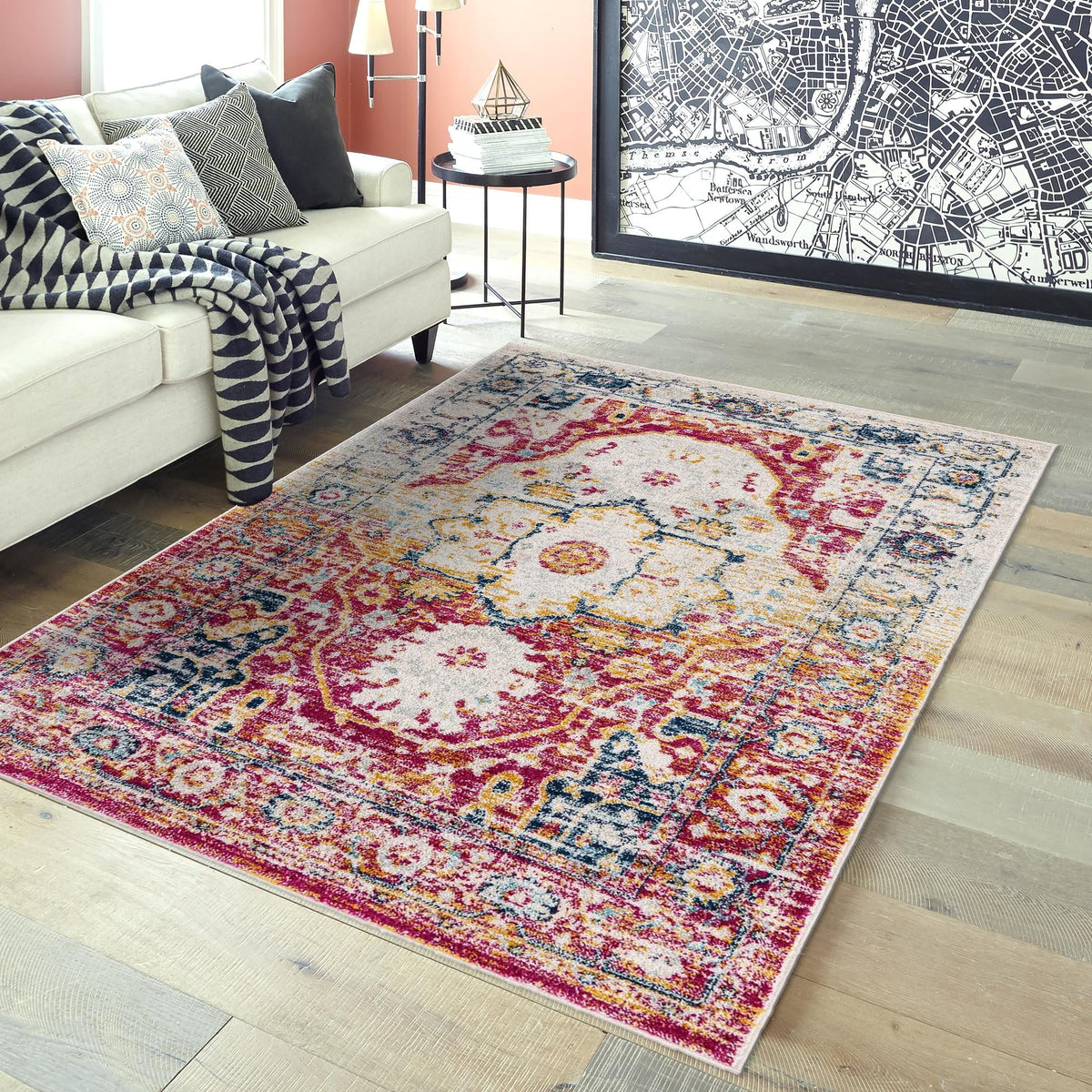 Parisian Elegance Collection Area Rug - Versailles (Pink Gray) Rectangle Pink Gray  lifestyle 14