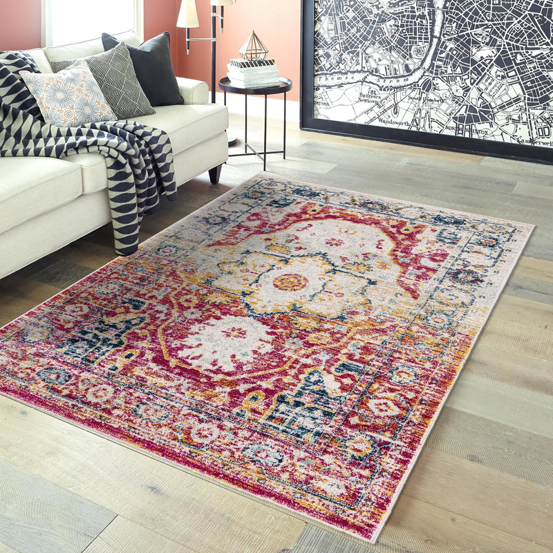 Parisian Elegance Collection Area Rug - Versailles (Pink Gray) Rectangle Pink Gray  lifestyle 14