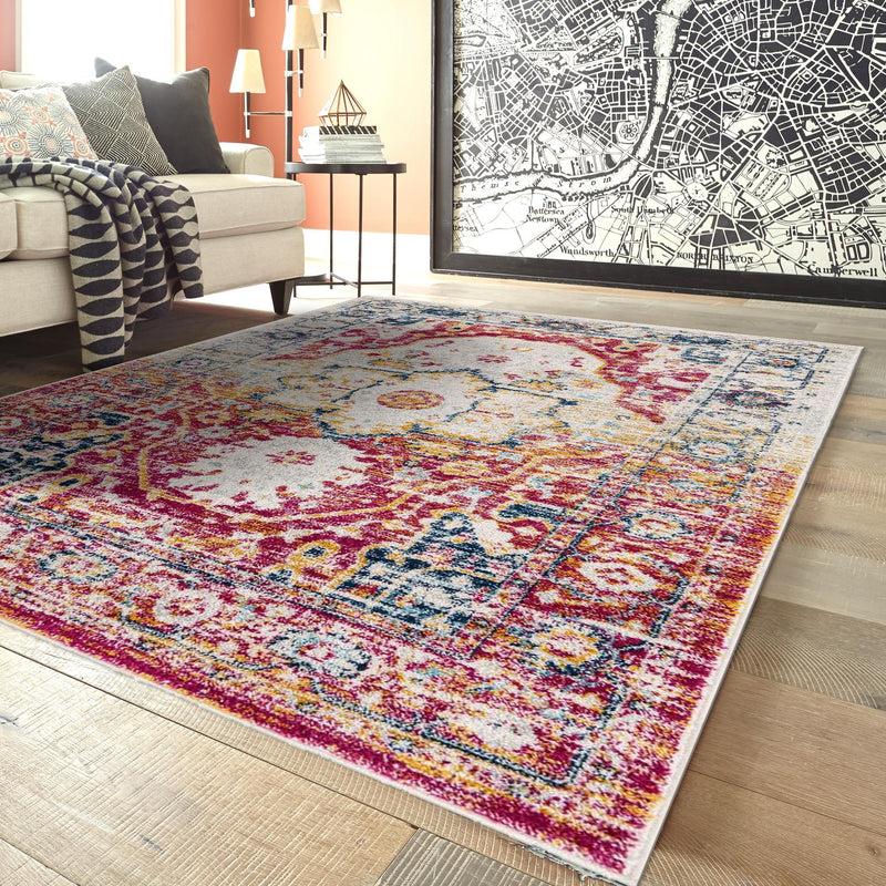 Parisian Elegance Collection Area Rug - Versailles (Pink Gray) Rectangle Pink Gray  lifestyle 15
