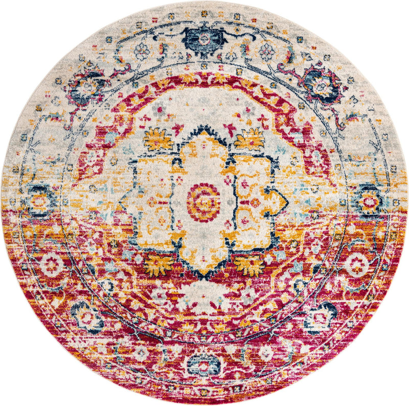 Parisian Elegance Collection Area Rug - Versailles (Pink Gray) Round Pink Gray  lifestyle 16