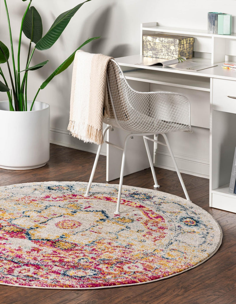Parisian Elegance Collection Area Rug - Versailles (Pink Gray) Round Pink Gray  lifestyle 21