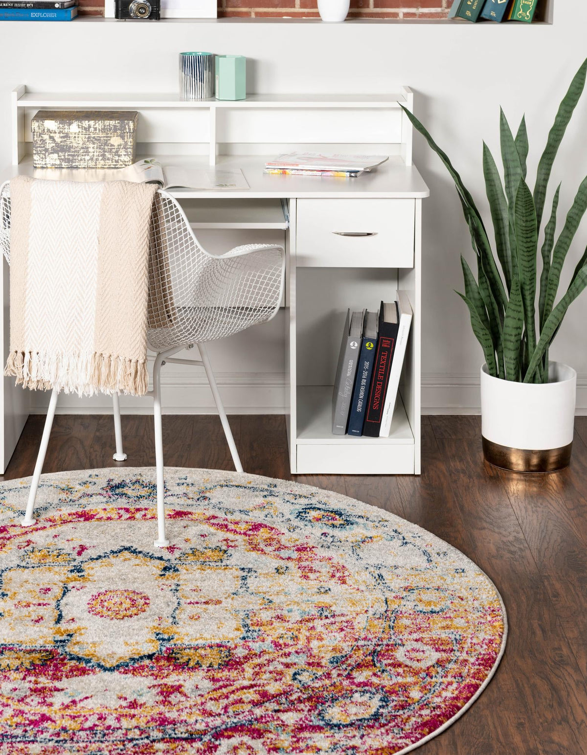 Parisian Elegance Collection Area Rug - Versailles (Pink Gray) Round Pink Gray  lifestyle 26