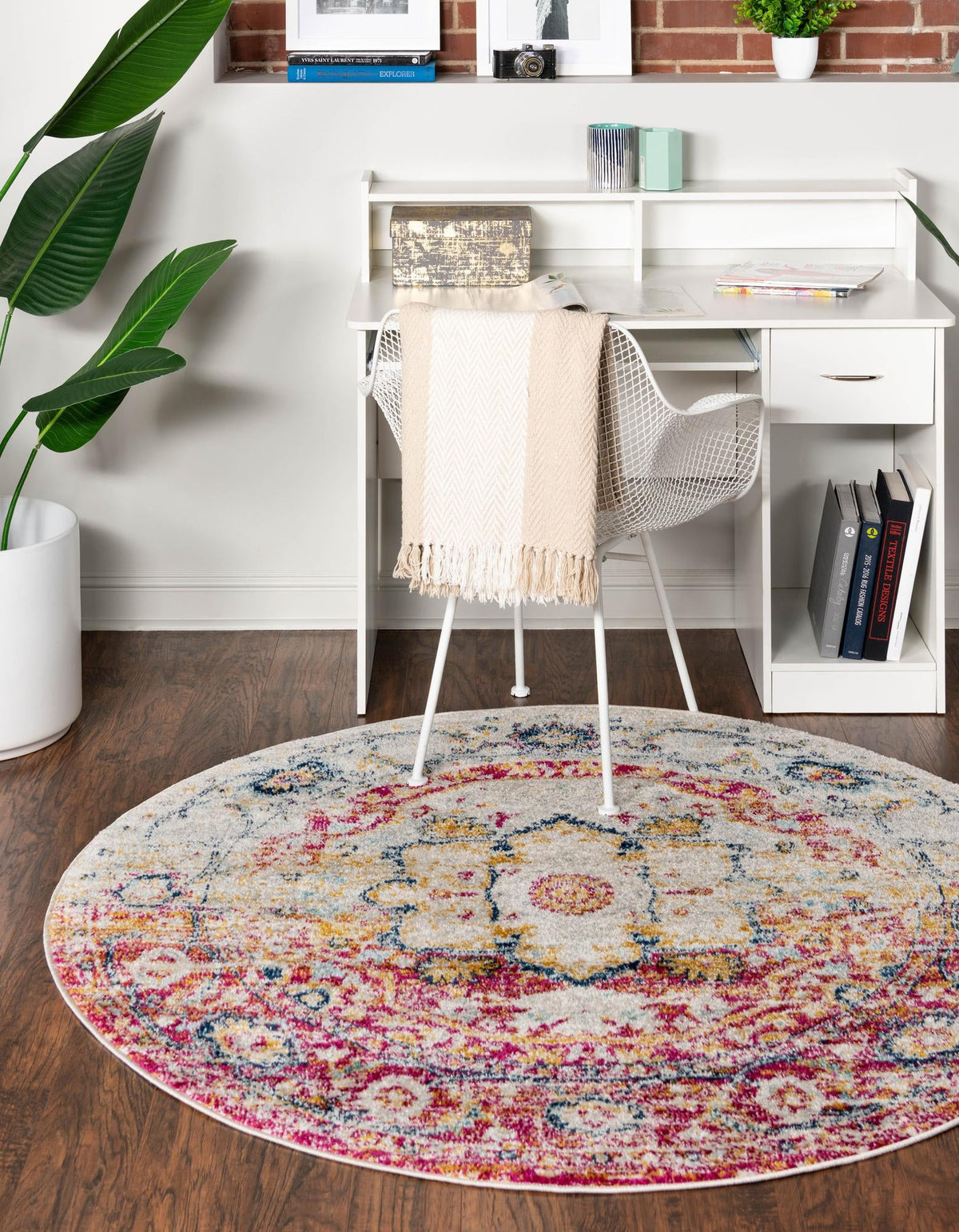 Parisian Elegance Collection Area Rug - Versailles (Pink Gray) Round Pink Gray  lifestyle 31