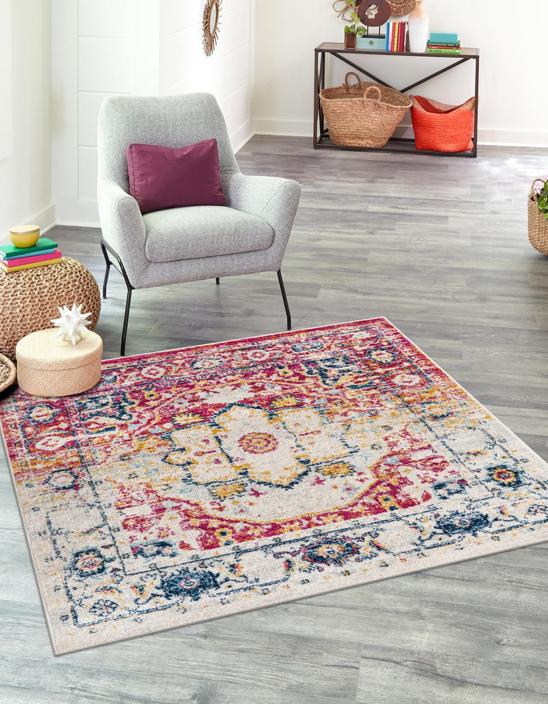 Parisian Elegance Collection Area Rug - Versailles (Pink Gray) Square Pink Gray  lifestyle 22