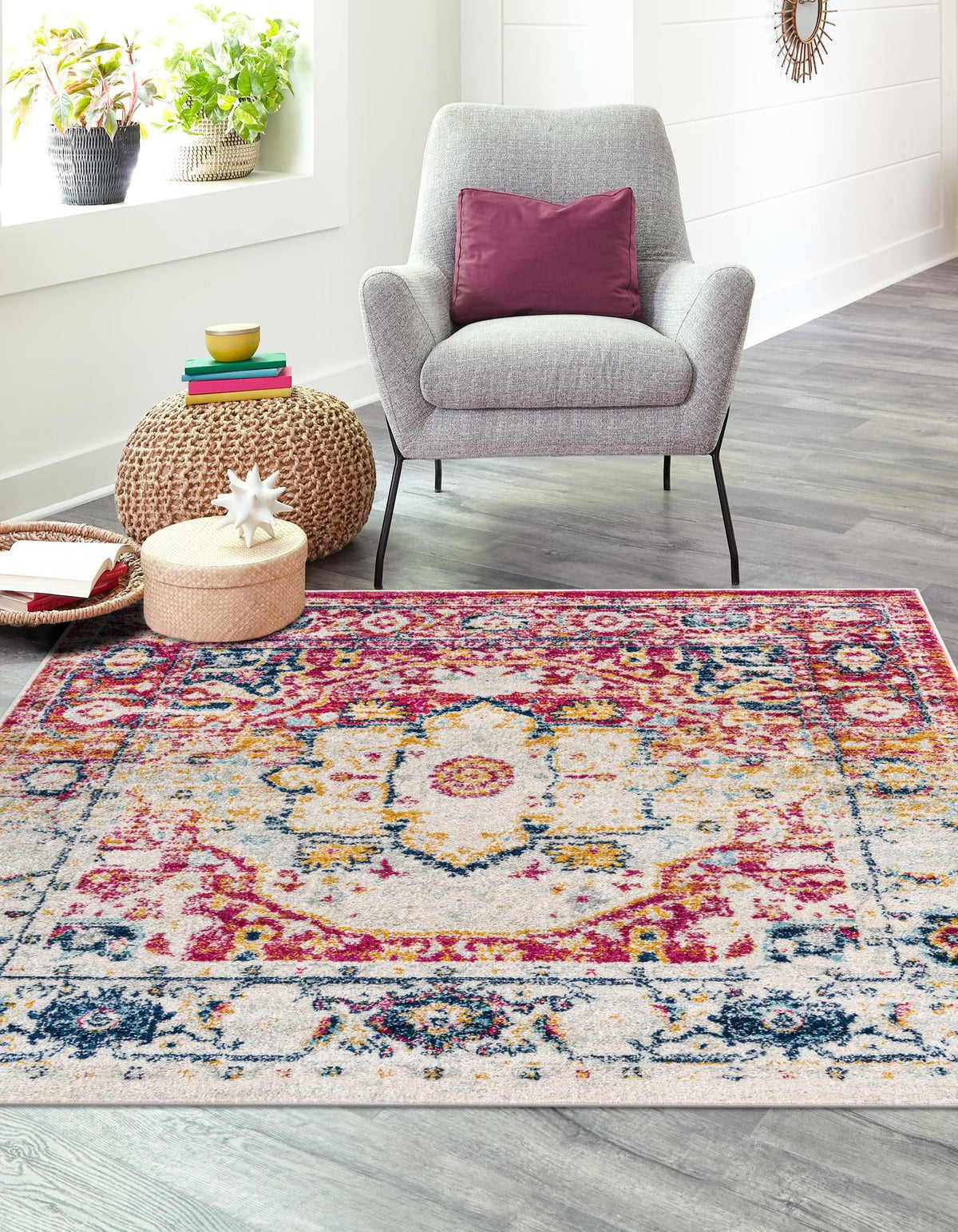 Parisian Elegance Collection Area Rug - Versailles (Pink Gray) Square Pink Gray  lifestyle 27