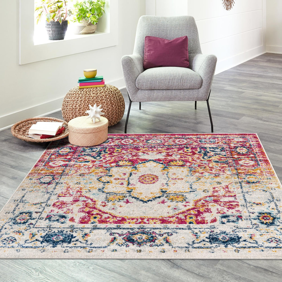 Parisian Elegance Collection Area Rug - Versailles (Pink Gray) Square Pink Gray  lifestyle 86