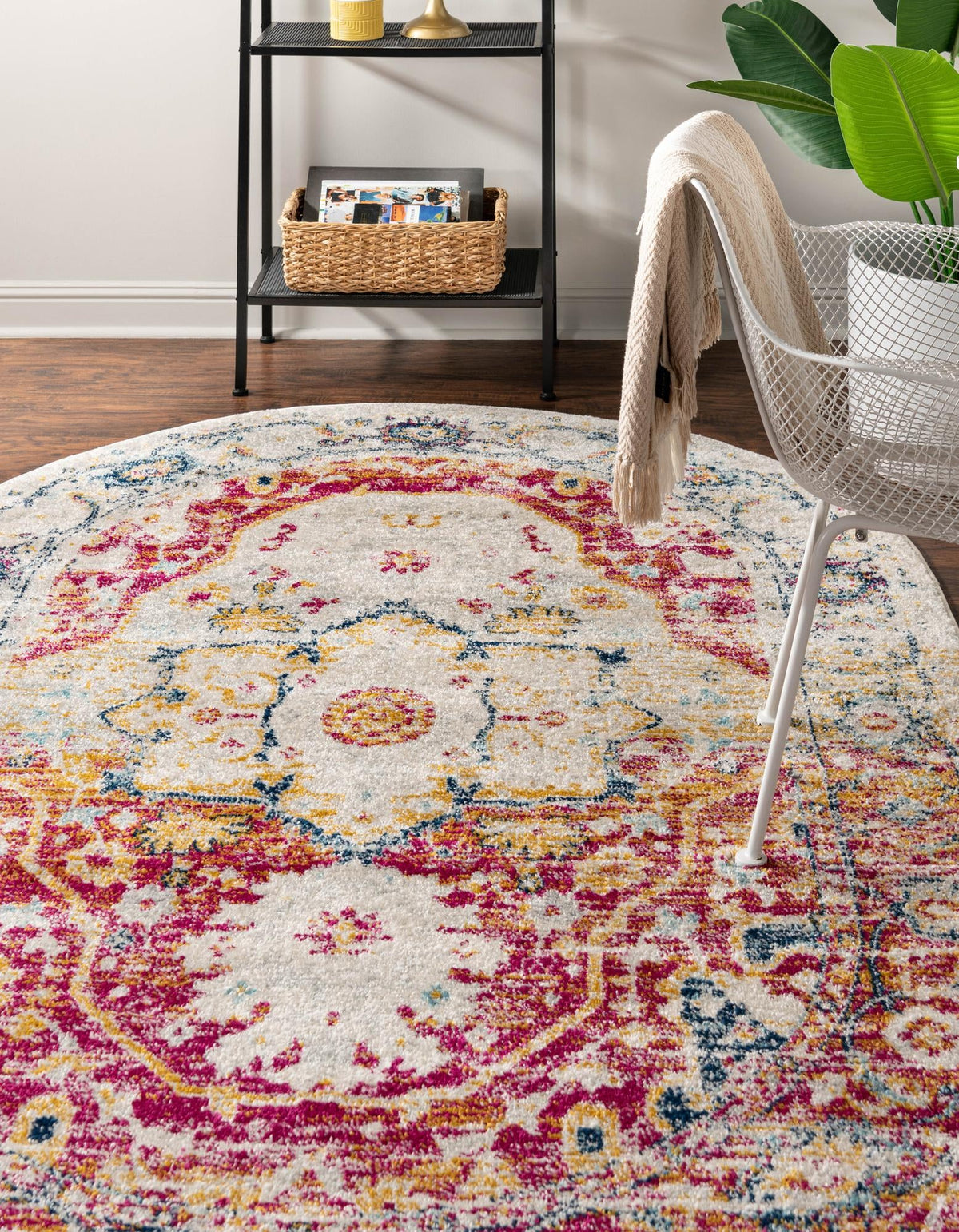Parisian Elegance Collection Area Rug - Versailles (Pink Gray) Oval Pink Gray  lifestyle 28