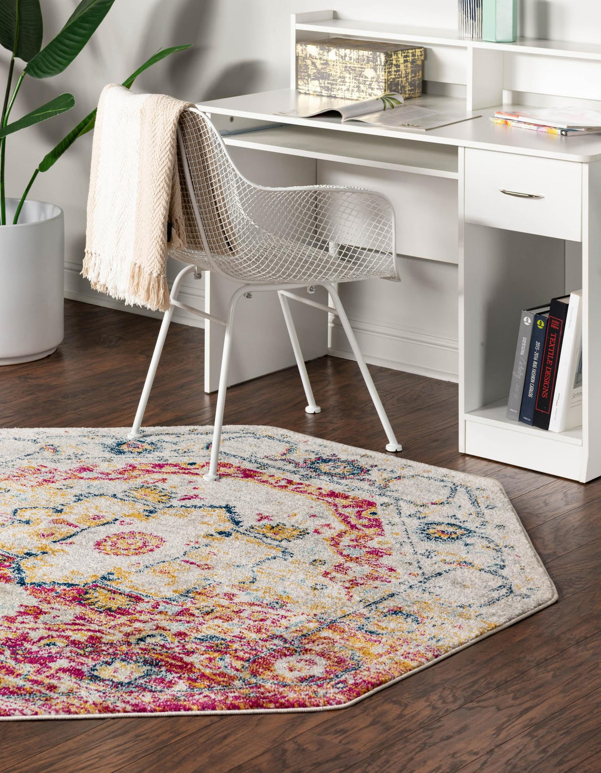 Parisian Elegance Collection Area Rug - Versailles (Pink Gray) Octagon Pink Gray  lifestyle 24