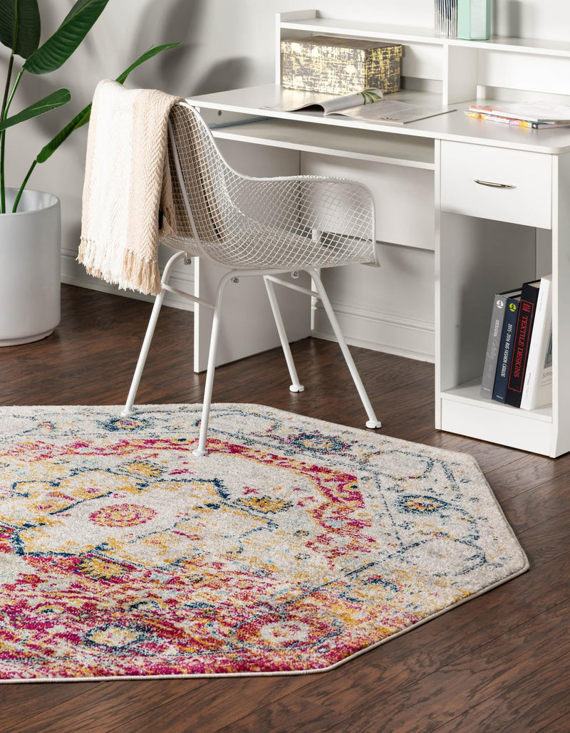 Parisian Elegance Collection Area Rug - Versailles (Pink Gray) Octagon Pink Gray  lifestyle 24