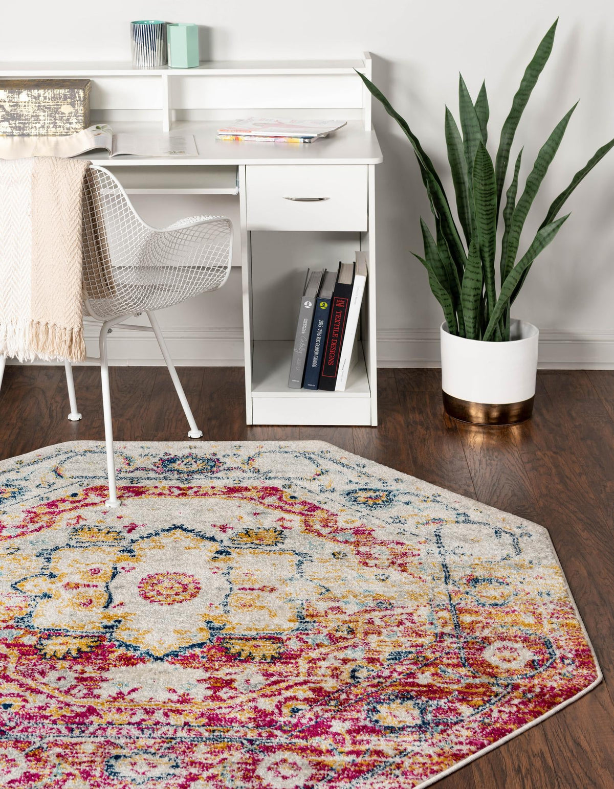 Parisian Elegance Collection Area Rug - Versailles (Pink Gray) Octagon Pink Gray  lifestyle 29