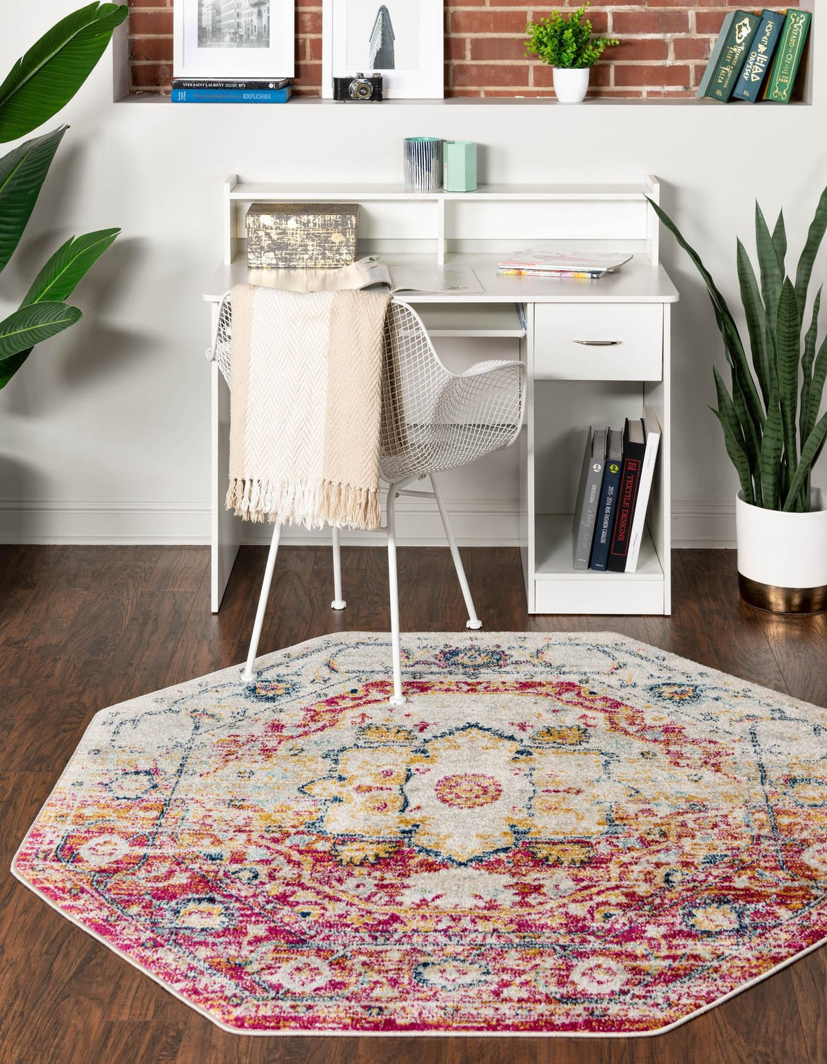 Parisian Elegance Collection Area Rug - Versailles (Pink Gray) Octagon Pink Gray  lifestyle 33