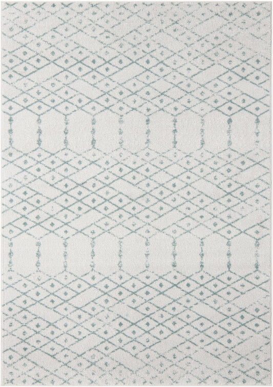 Marrakesh Lattice Collection Area Rug - Casablanca (Ivory Aqua) Rectangle Ivory Aqua Main