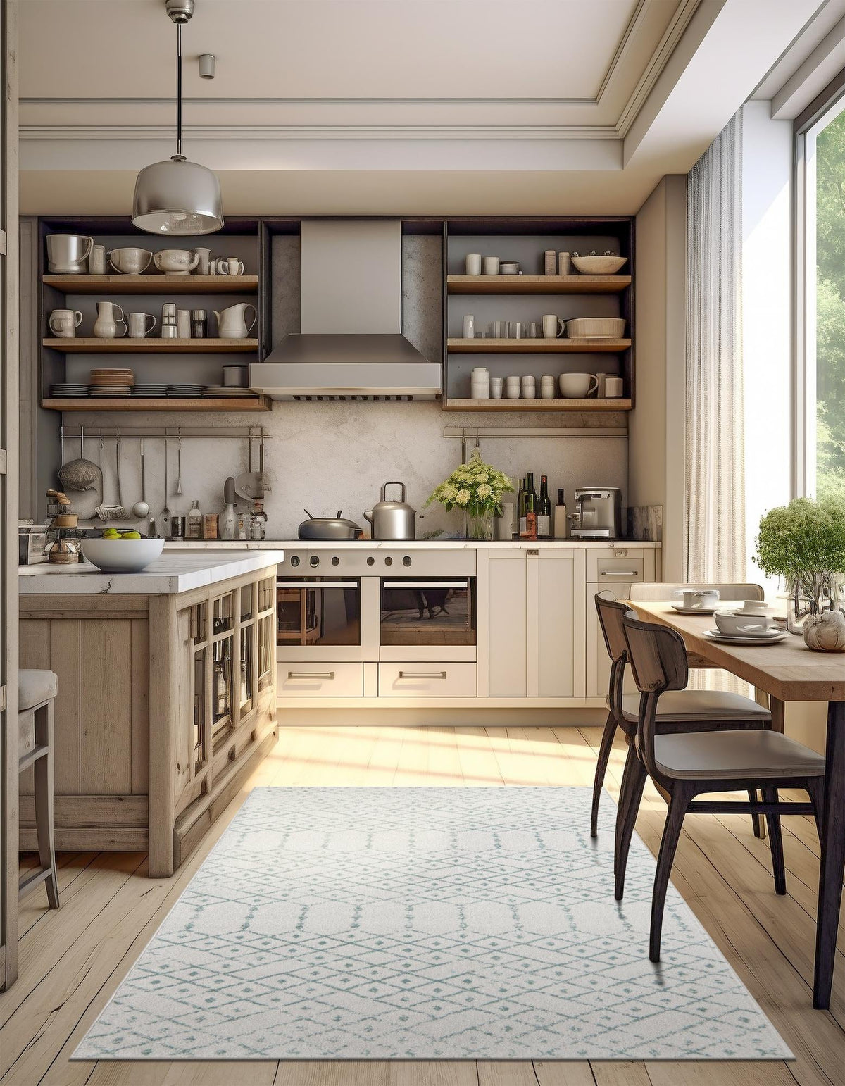 Marrakesh Lattice Collection Area Rug - Casablanca (Ivory Aqua) Rectangle Ivory Aqua  lifestyle 5