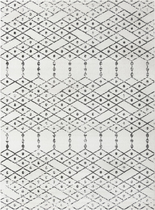 Marrakesh Lattice Collection Area Rug - Casablanca (Ivory Black) Rectangle Ivory Black Main