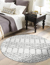 Marrakesh Lattice Collection Area Rug - Casablanca (Ivory Black) Round Ivory Black  lifestyle 42