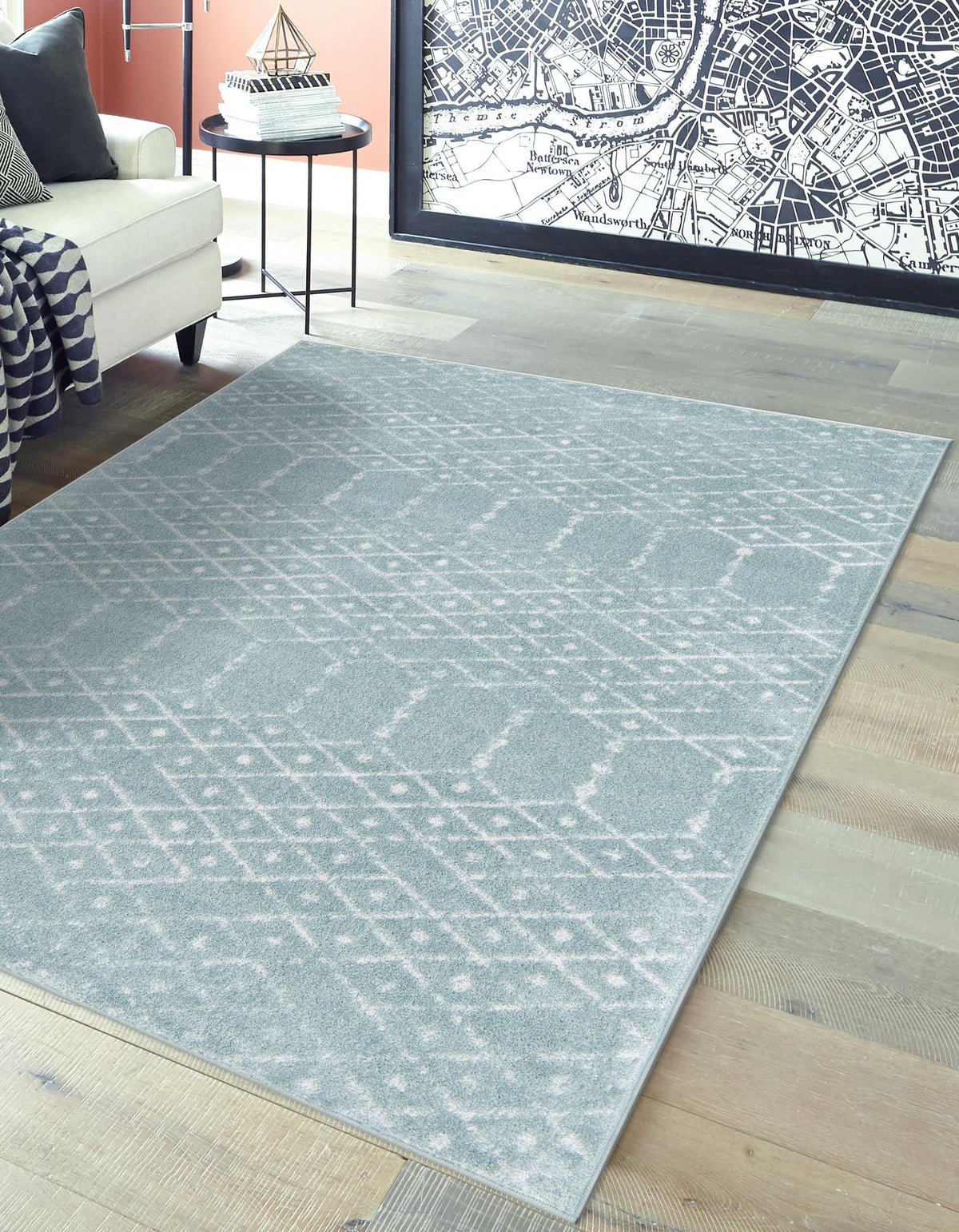 Marrakesh Lattice Collection Area Rug - Casablanca (Aqua) Rectangle Aqua  lifestyle 2