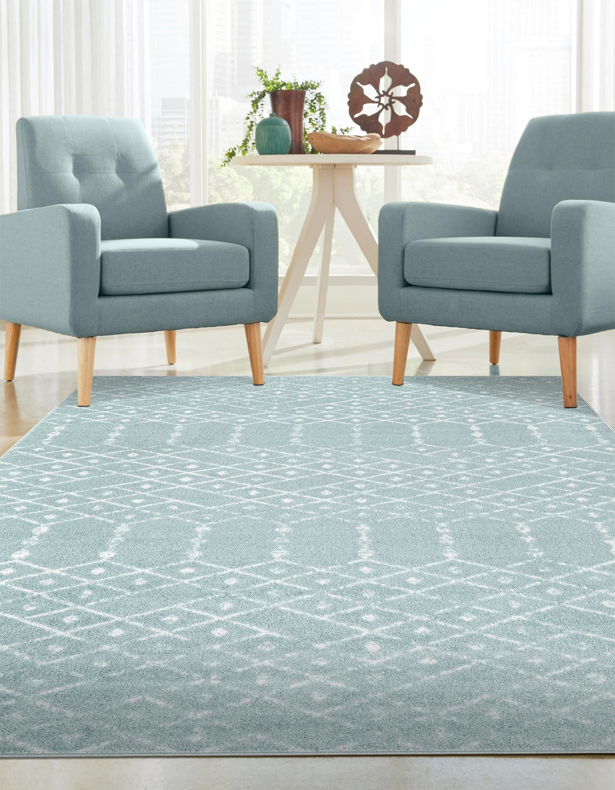 Marrakesh Lattice Collection Area Rug - Casablanca (Aqua) Rectangle Aqua  lifestyle 3