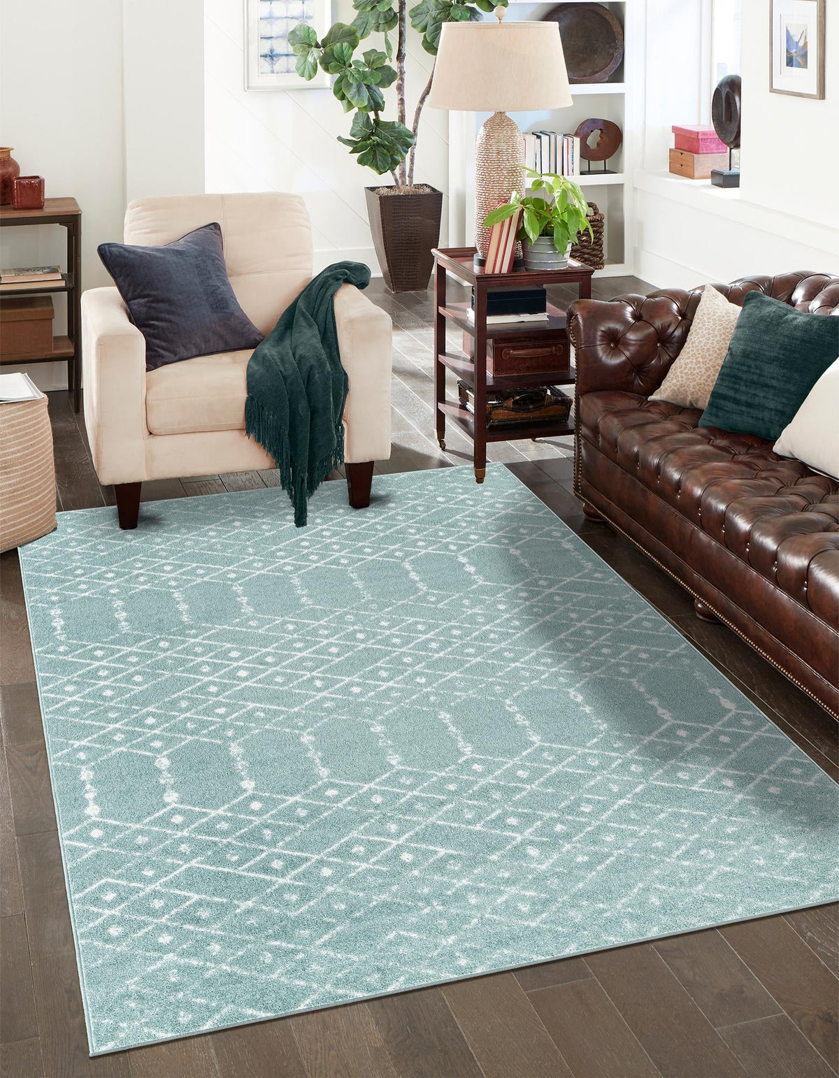 Marrakesh Lattice Collection Area Rug - Casablanca (Aqua) Rectangle Aqua  lifestyle 8