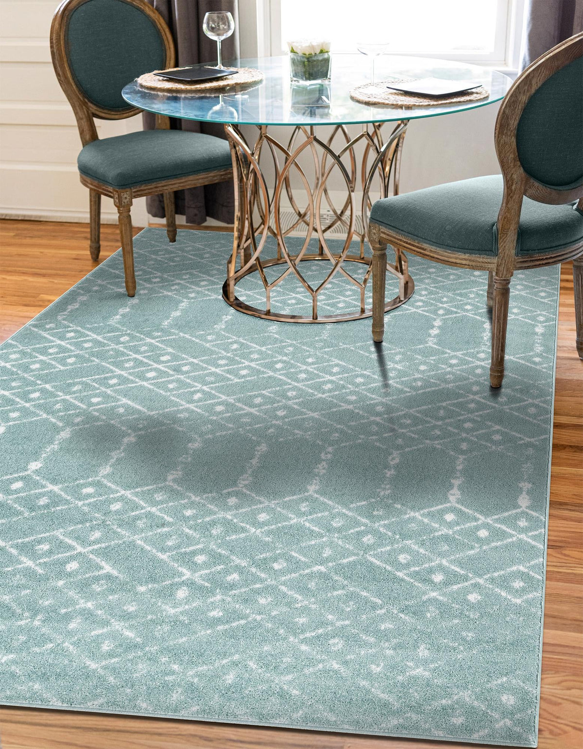 Marrakesh Lattice Collection Area Rug - Casablanca (Aqua) Rectangle Aqua  lifestyle 9
