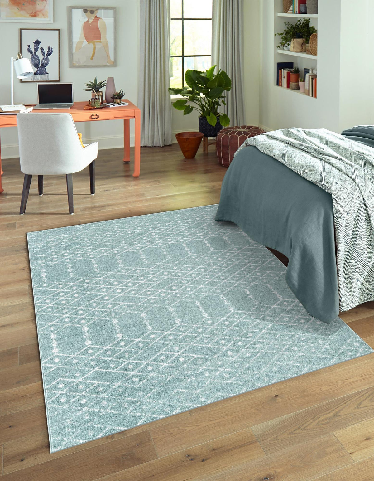 Marrakesh Lattice Collection Area Rug - Casablanca (Aqua) Rectangle Aqua  lifestyle 10