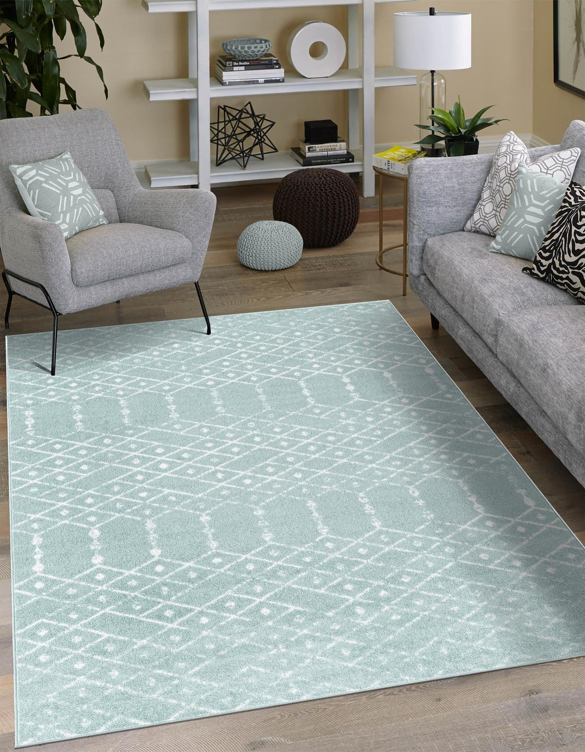 Marrakesh Lattice Collection Area Rug - Casablanca (Aqua) Rectangle Aqua  lifestyle 11