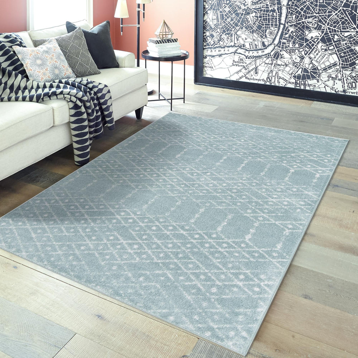Marrakesh Lattice Collection Area Rug - Casablanca (Aqua) Rectangle Aqua  lifestyle 22