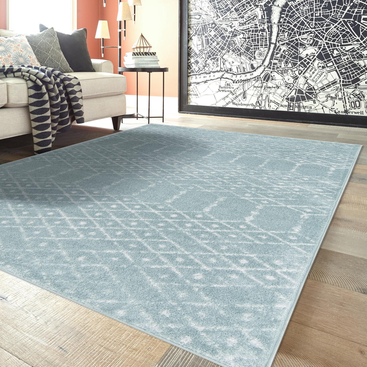 Marrakesh Lattice Collection Area Rug - Casablanca (Aqua) Rectangle Aqua  lifestyle 23