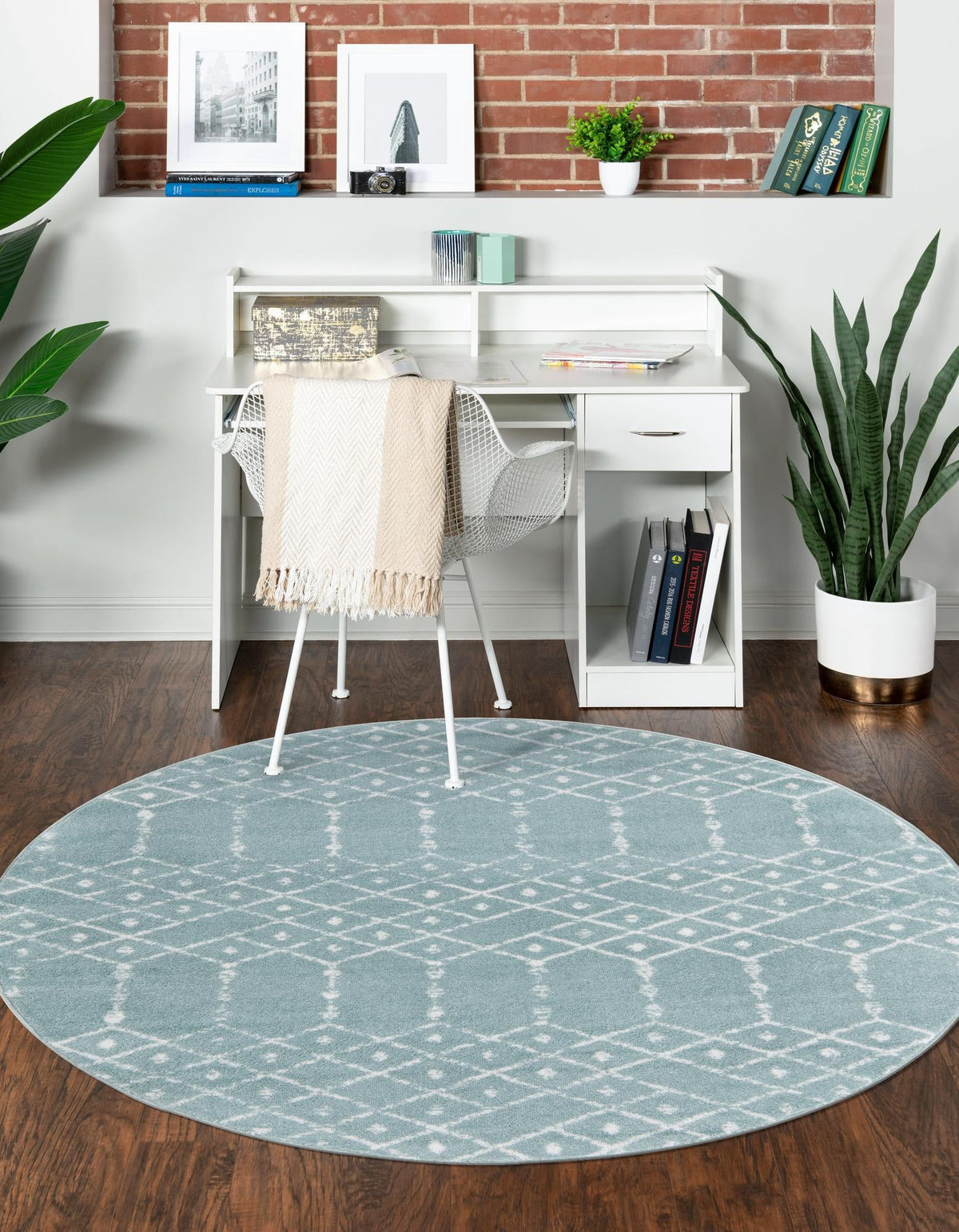 Marrakesh Lattice Collection Area Rug - Casablanca (Aqua) Round Aqua  lifestyle 29