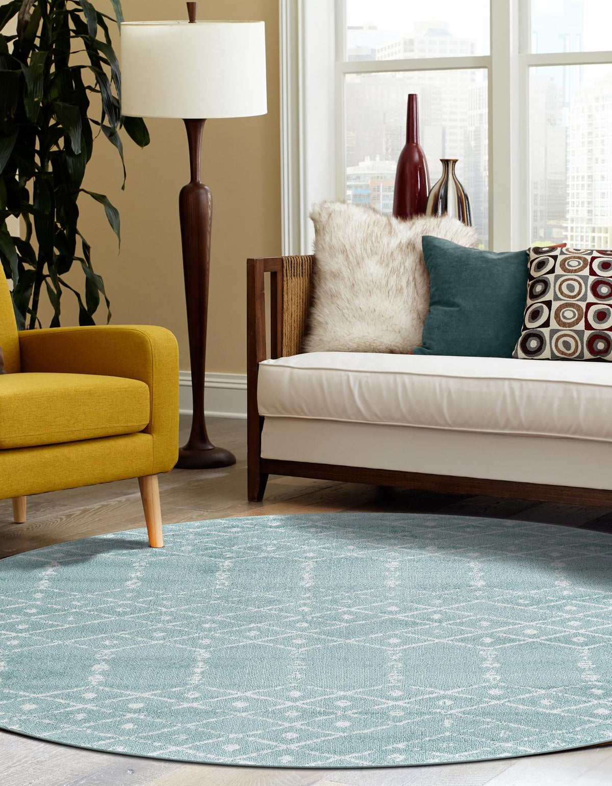 Marrakesh Lattice Collection Area Rug - Casablanca (Aqua) Round Aqua  lifestyle 42