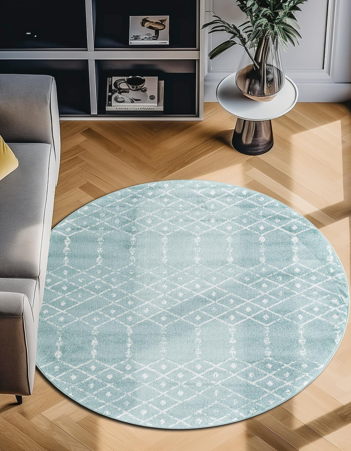 Marrakesh Lattice Collection Area Rug - Casablanca (Aqua) Round Aqua  lifestyle 45