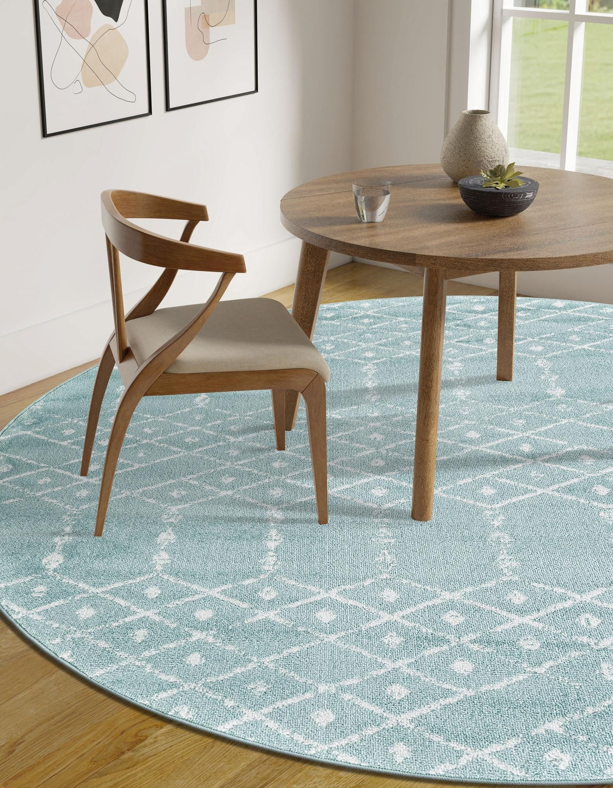 Marrakesh Lattice Collection Area Rug - Casablanca (Aqua) Round Aqua  lifestyle 51