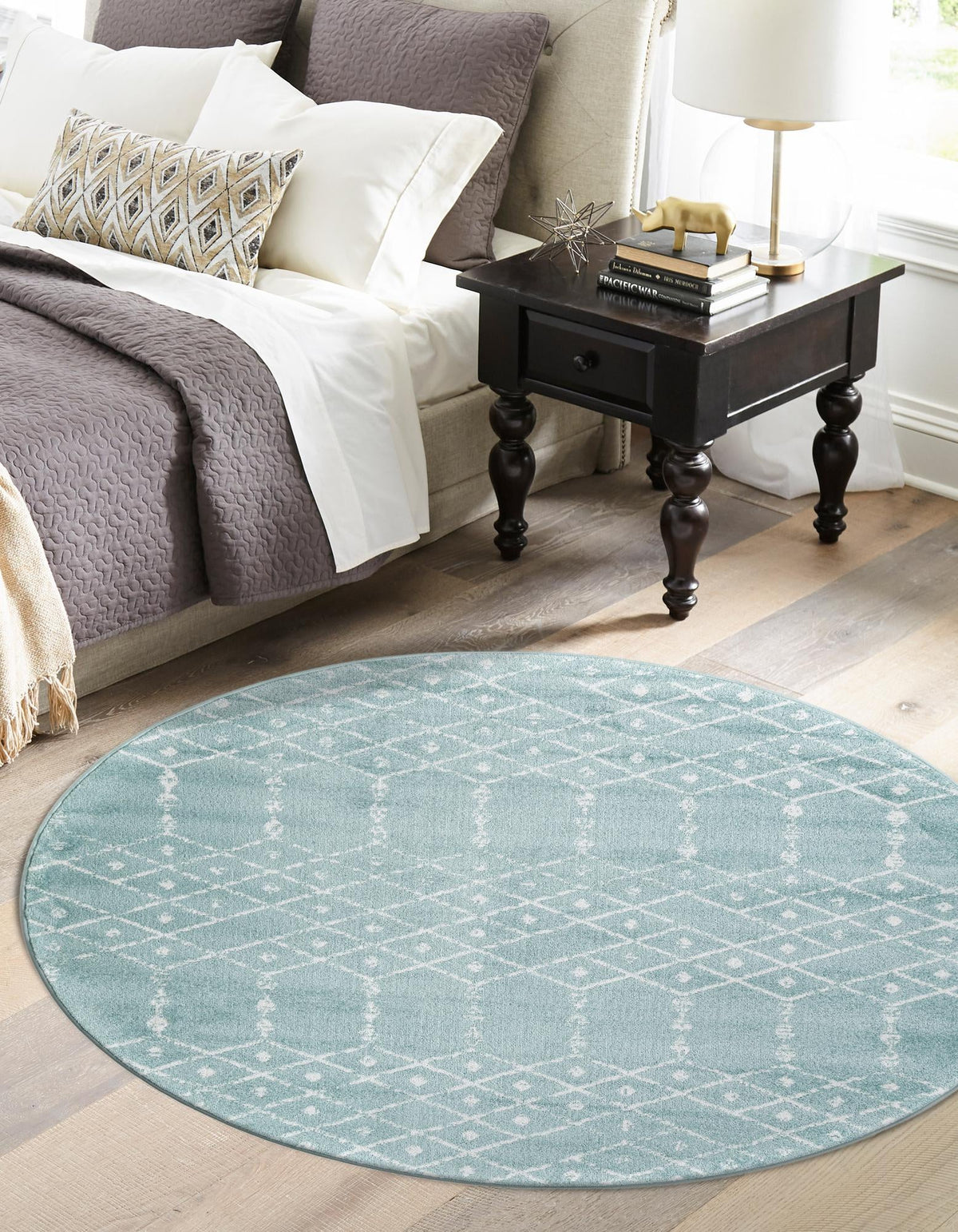 Marrakesh Lattice Collection Area Rug - Casablanca (Aqua) Round Aqua  lifestyle 60