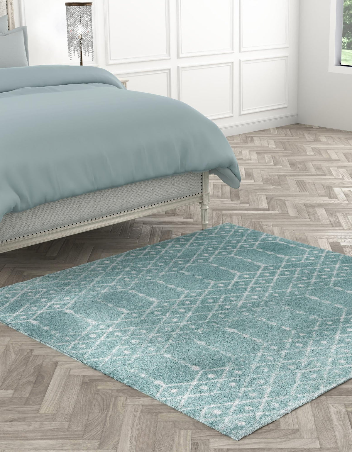Marrakesh Lattice Collection Area Rug - Casablanca (Aqua) Square Aqua  lifestyle 35
