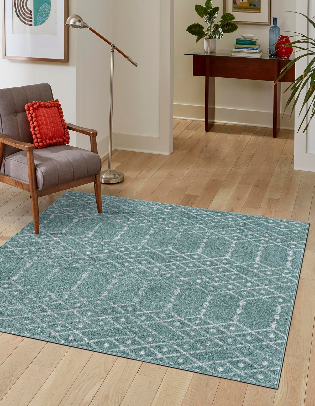 Marrakesh Lattice Collection Area Rug - Casablanca (Aqua) Square Aqua  lifestyle 39