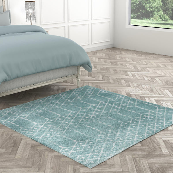 Marrakesh Lattice Collection Area Rug - Casablanca (Aqua) Square Aqua  lifestyle 112