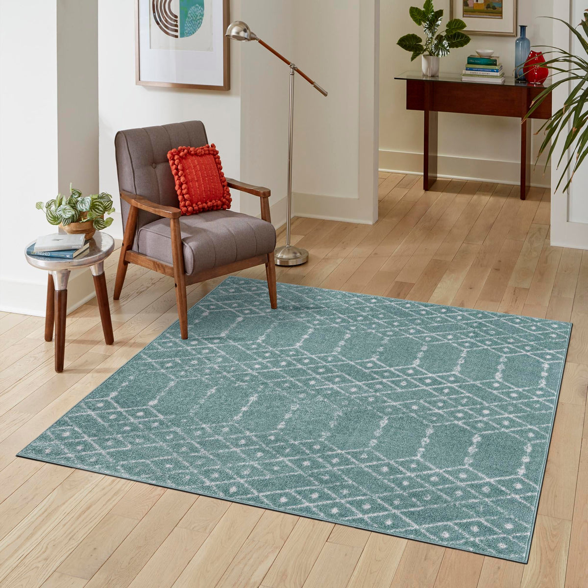 Marrakesh Lattice Collection Area Rug - Casablanca (Aqua) Square Aqua  lifestyle 116