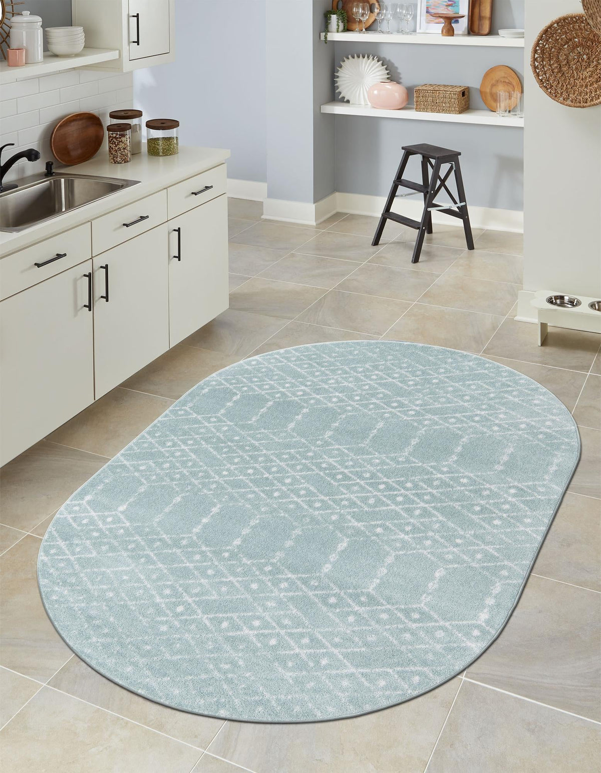 Marrakesh Lattice Collection Area Rug - Casablanca (Aqua) Oval Aqua  lifestyle 31