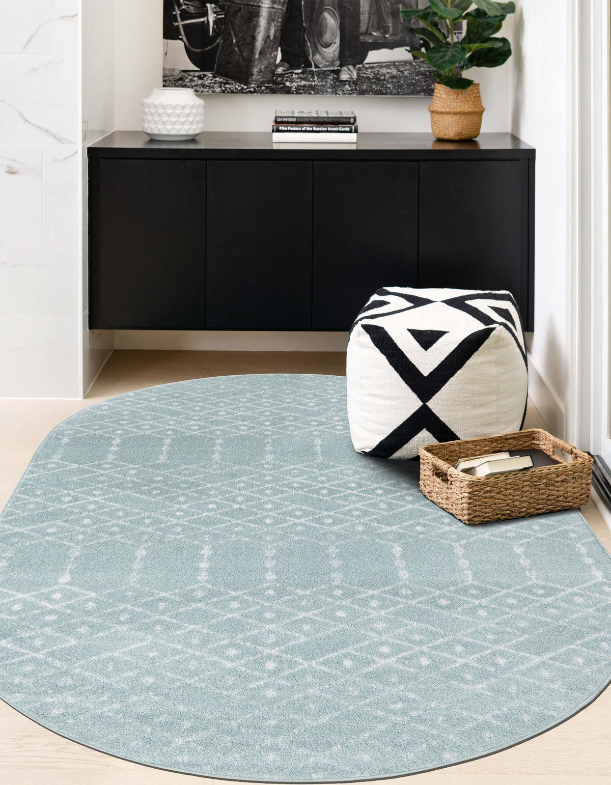 Marrakesh Lattice Collection Area Rug - Casablanca (Aqua) Oval Aqua  lifestyle 36