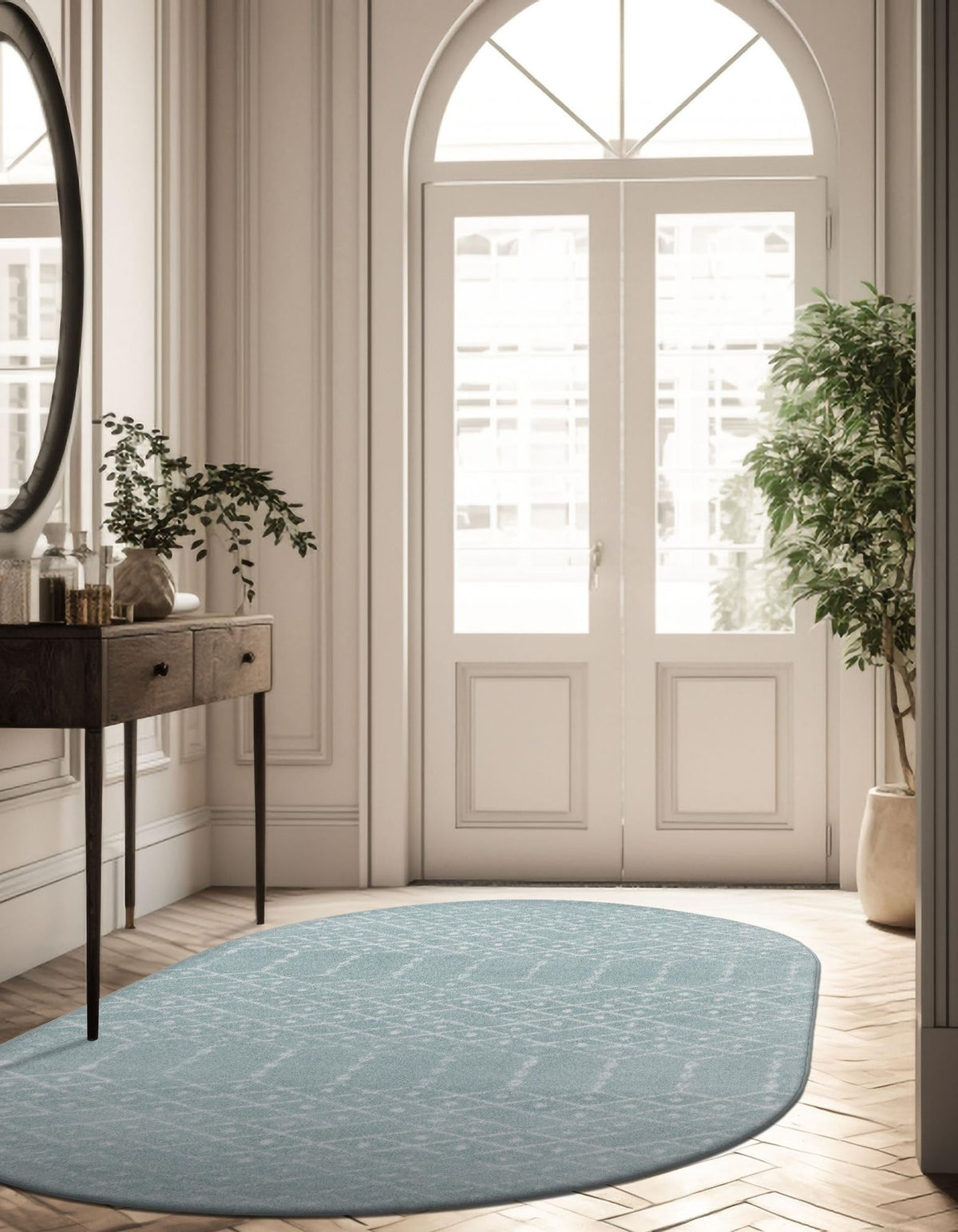 Marrakesh Lattice Collection Area Rug - Casablanca (Aqua) Oval Aqua  lifestyle 40
