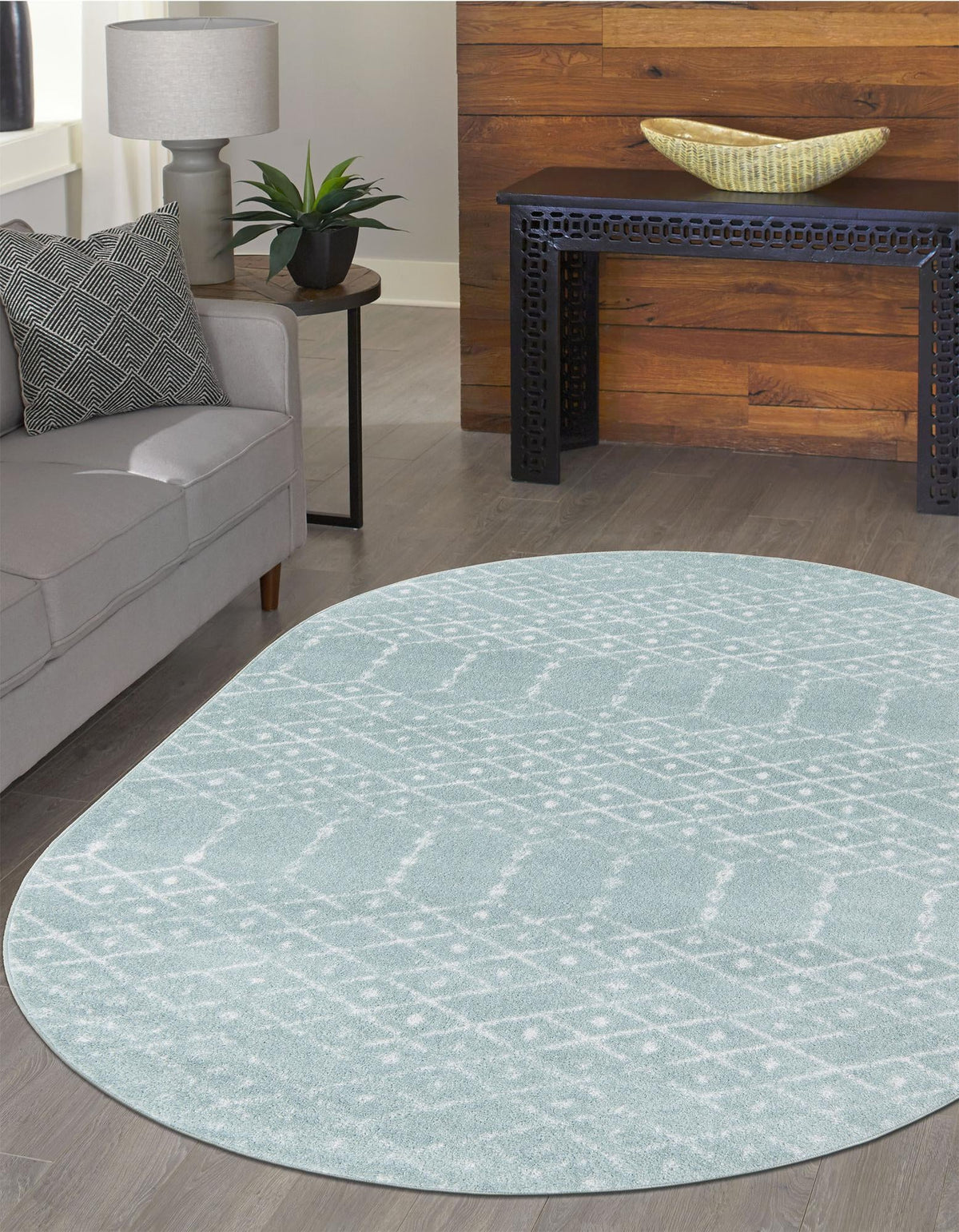Marrakesh Lattice Collection Area Rug - Casablanca (Aqua) Oval Aqua  lifestyle 42