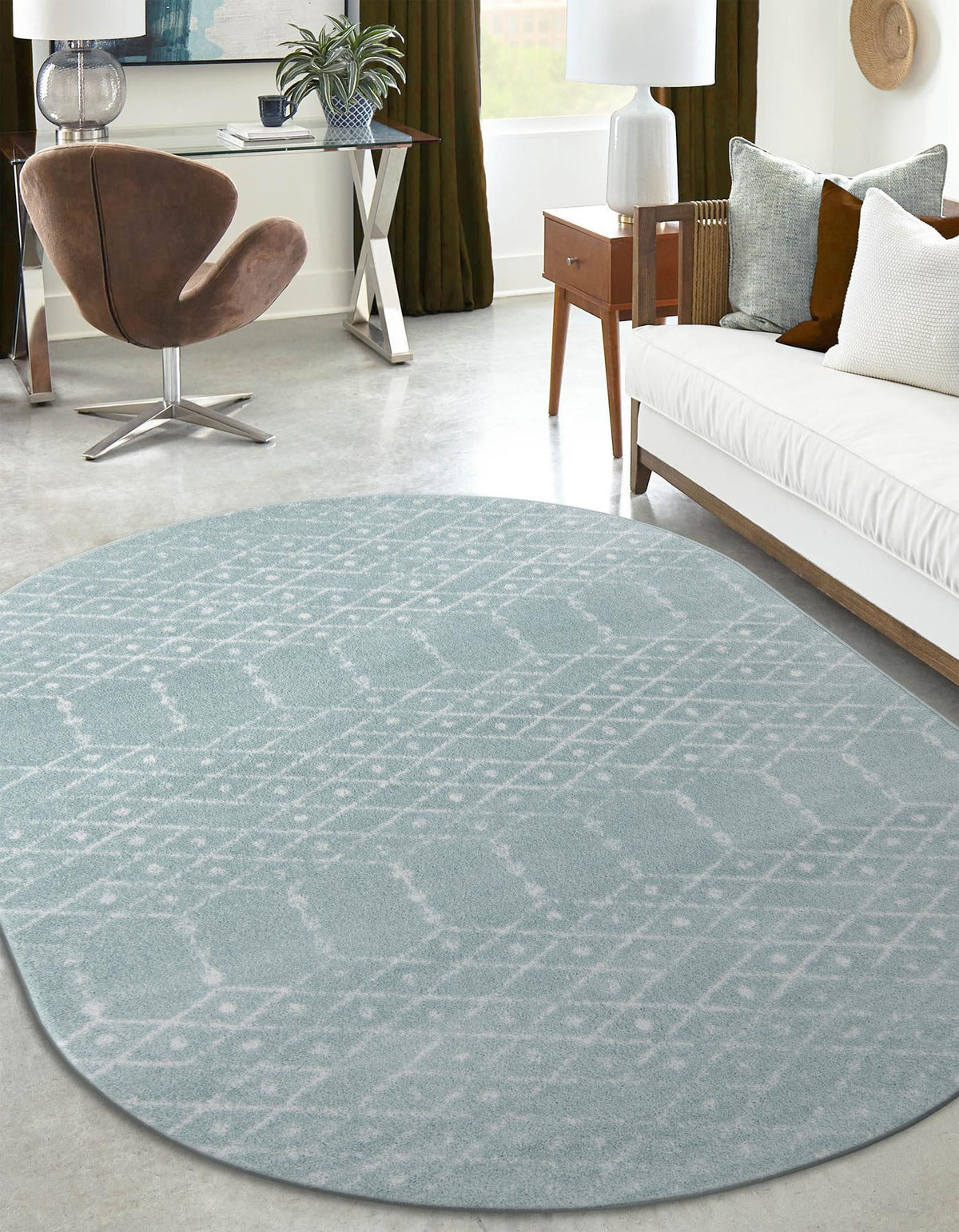 Marrakesh Lattice Collection Area Rug - Casablanca (Aqua) Oval Aqua  lifestyle 46