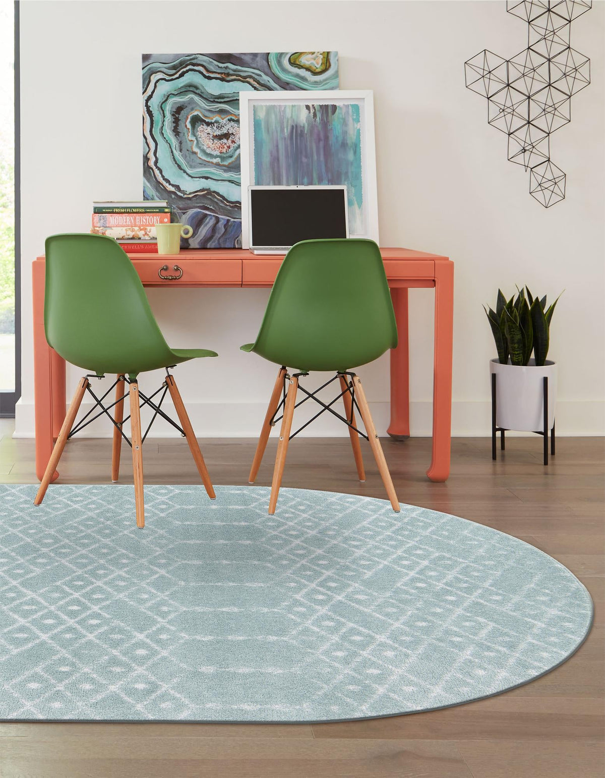 Marrakesh Lattice Collection Area Rug - Casablanca (Aqua) Oval Aqua  lifestyle 48