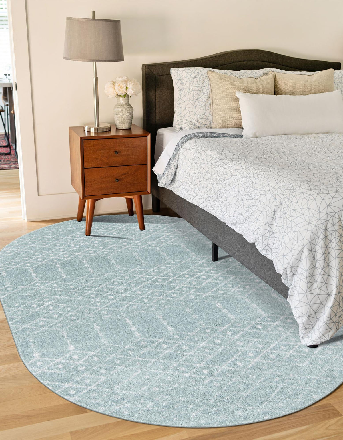 Marrakesh Lattice Collection Area Rug - Casablanca (Aqua) Oval Aqua  lifestyle 50