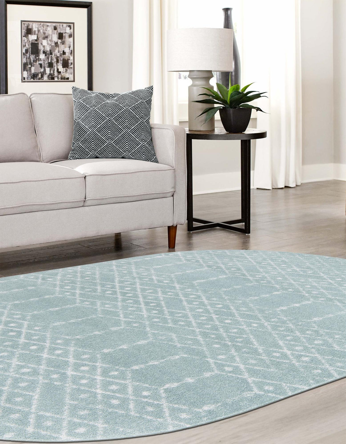 Marrakesh Lattice Collection Area Rug - Casablanca (Aqua) Oval Aqua  lifestyle 52