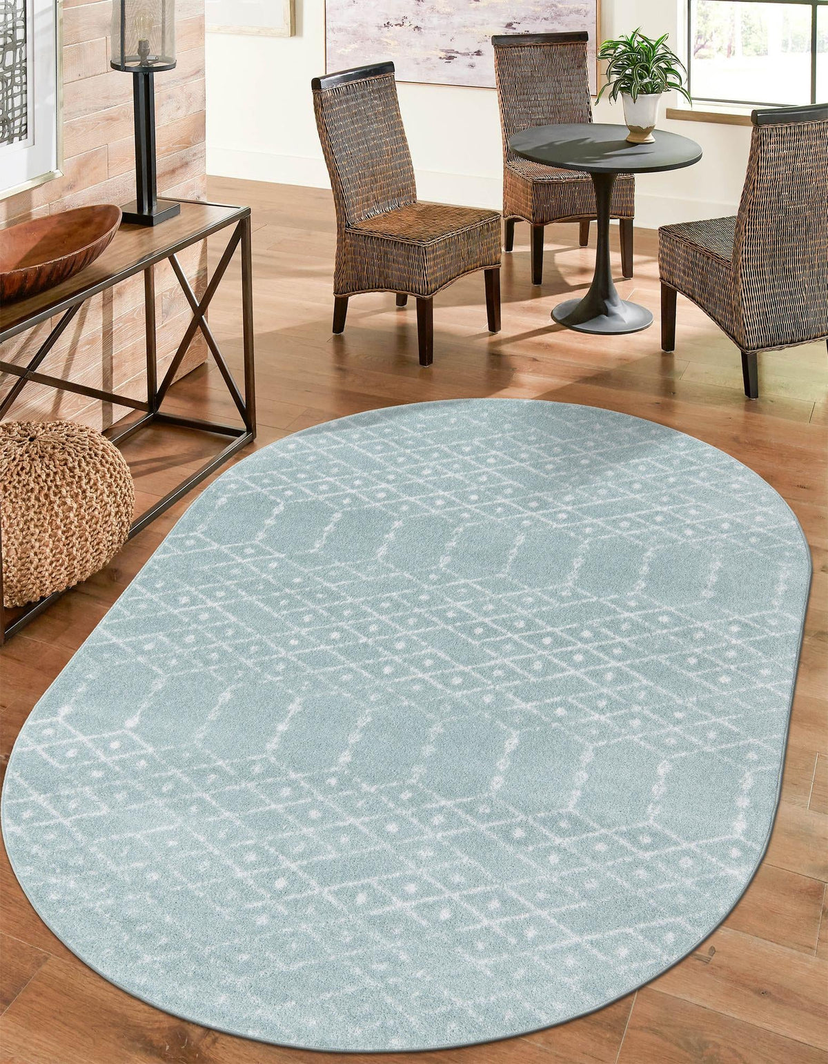 Marrakesh Lattice Collection Area Rug - Casablanca (Aqua) Oval Aqua  lifestyle 54