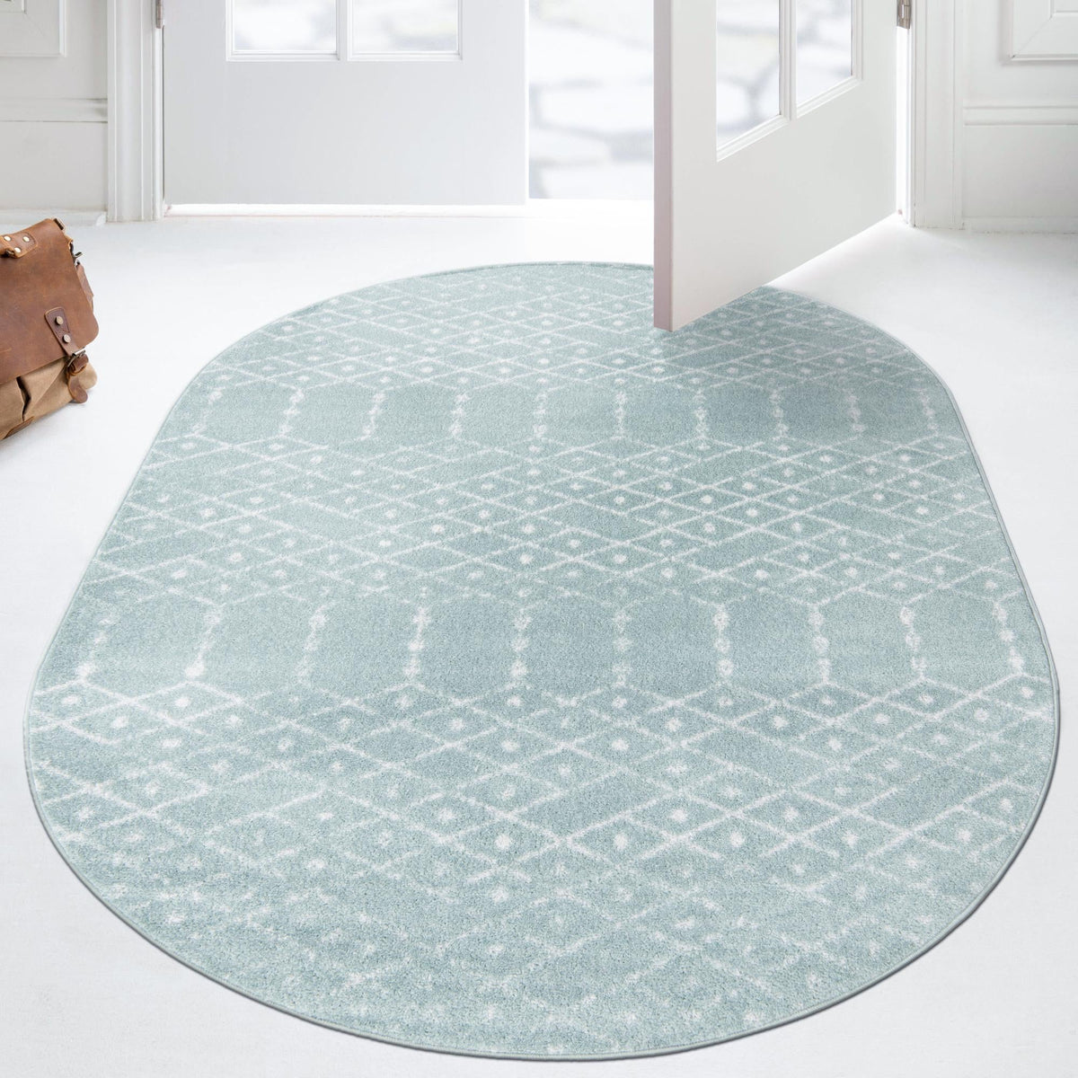Marrakesh Lattice Collection Area Rug - Casablanca (Aqua) Oval Aqua  lifestyle 108
