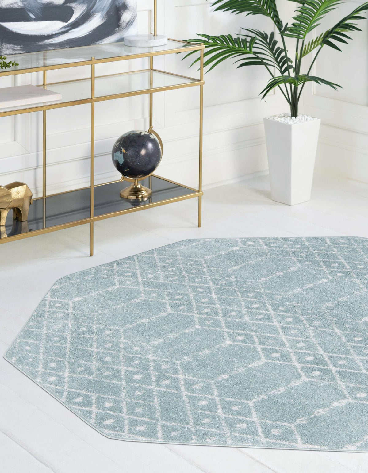Marrakesh Lattice Collection Area Rug - Casablanca (Aqua) Octagon Aqua  lifestyle 32